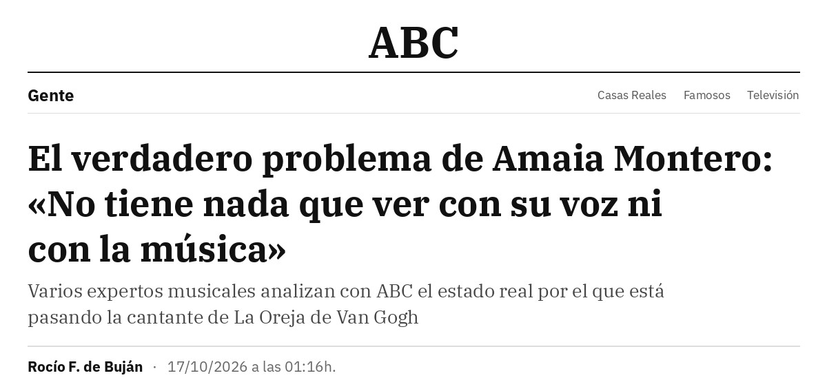 Captura del titular de ABC: El verdadero problema de Amaia Montero: «No tiene nada que ver con su voz ni con la música»